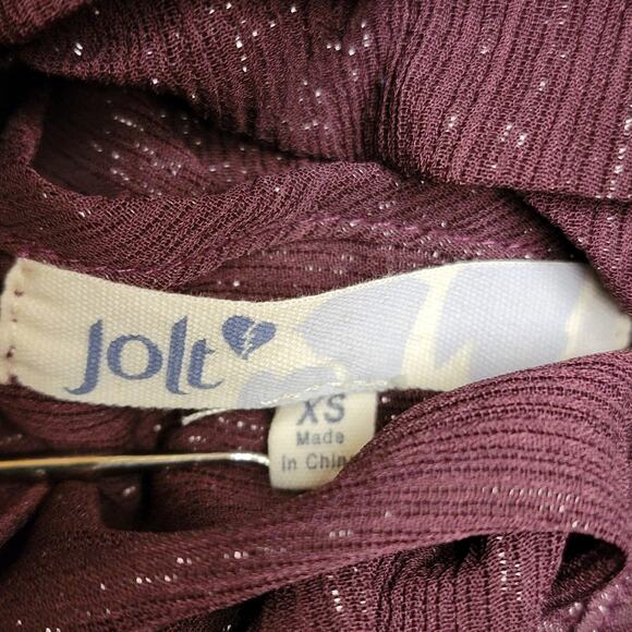 Purple Blouse Womens Sz XS Sparkle Sheer Ruffle‎ Sleeve Keyhole Whimsygoth Party - Picture 7 of 8